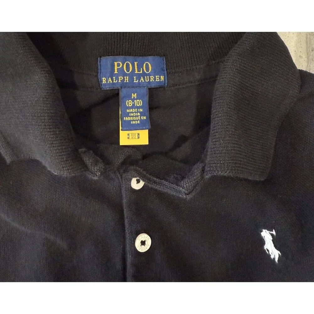 Polo Ralph Lauren Black Short Sleeve Shirt M Embroidered  White Pony Casual Kids